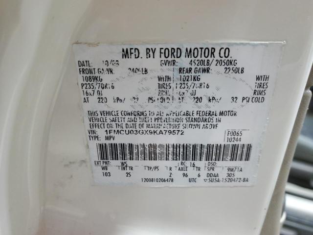 1FMCU03GX9KA79572 - 2009 FORD ESCAPE XLT WHITE photo 14