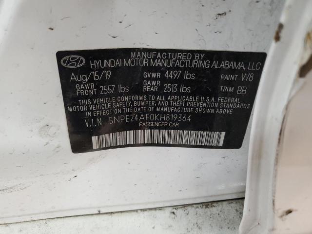 5NPE24AF0KH819364 - 2019 HYUNDAI SONATA SE 白色 照片 12