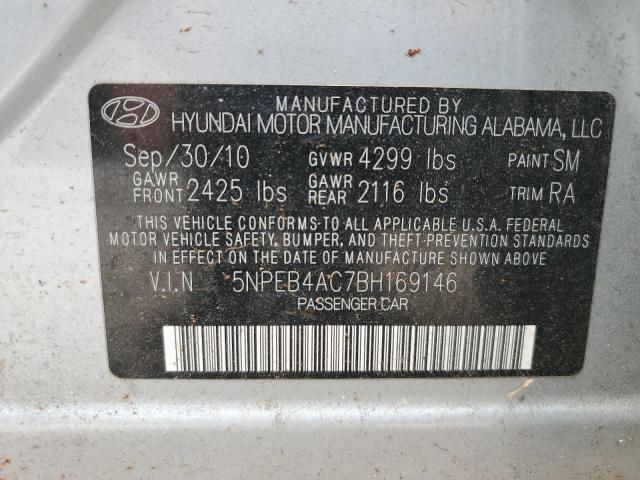 5NPEB4AC7BH169146 - 2011 HYUNDAI SONATA GLS SILVER photo 12