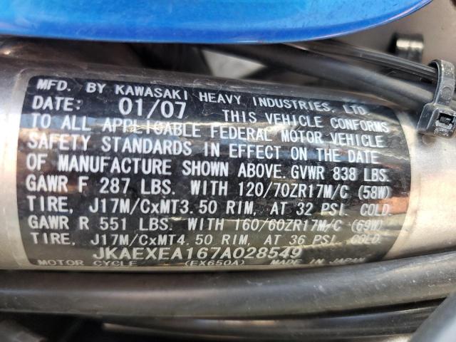 JKAEXEA167A028549 - 2007 KAWASAKI EX650 A Mavi foto 9