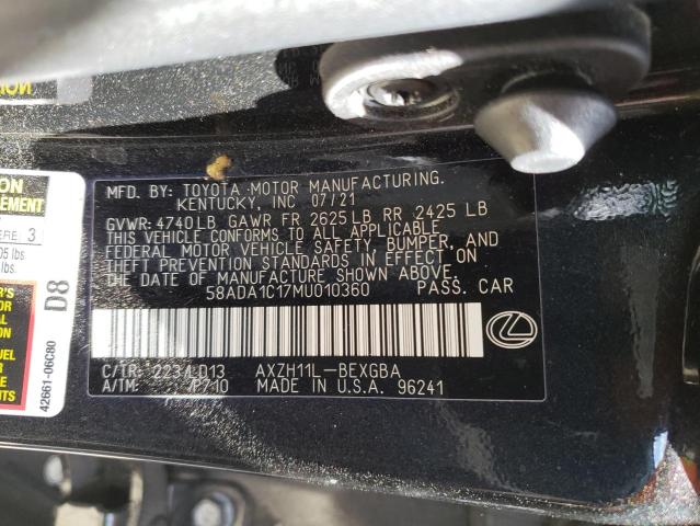 58ADA1C17MU010360 - 2021 LEXUS ES 300H BLACK photo 12