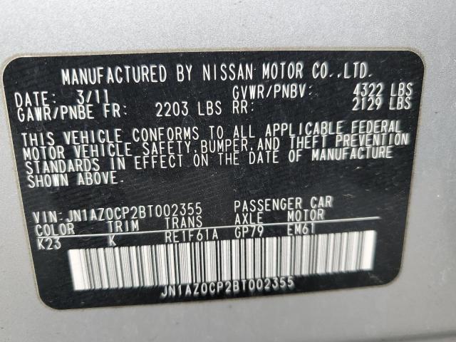 JN1AZ0CP2BT002355 - 2011 NISSAN LEAF SV SILVER photo 12