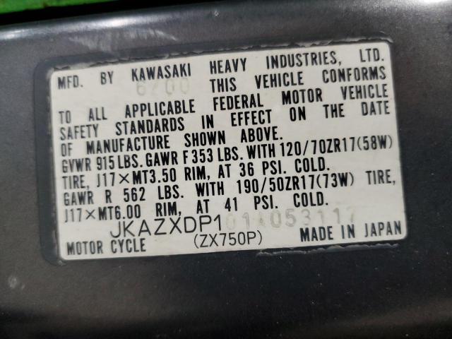 JKAZXDP101A053117 - 2001 KAWASAKI ZX750 P GREEN photo 10