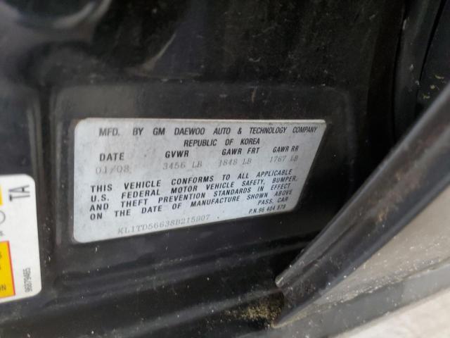 KL1TD56638B215907 - 2008 CHEVROLET AVEO BASE BLACK photo 12