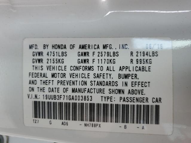 19UUB3F71GA003853 - 2016 ACURA TLX ADVANCE WHITE photo 12