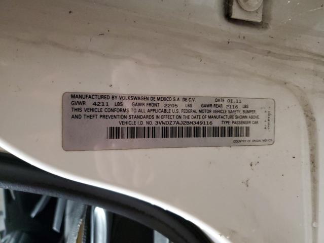 3VWDZ7AJ2BM349116 - 2011 VOLKSWAGEN JETTA SE WHITE photo 12