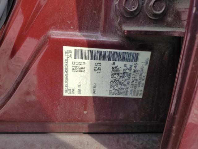 1N4AL2AP7AC179646 - 2010 NISSAN ALTIMA BASE BURGUNDY photo 12