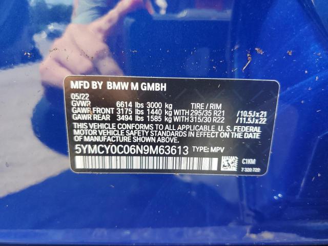 5YMCY0C06N9M63613 - 2022 BMW X6 M BLUE photo 13