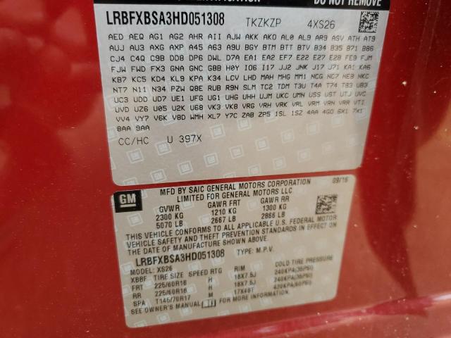 LRBFXBSA3HD051308 - 2017 BUICK ENVISION ESSENCE RED photo 13