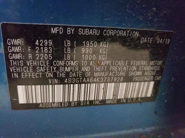 4S3GTAA64K3737928 - 2019 SUBARU IMPREZA BLUE photo 12