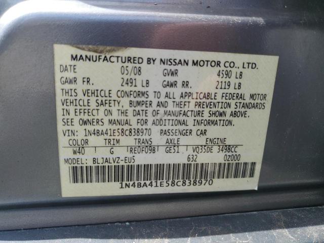 1N4BA41E58C838970 - 2008 NISSAN MAXIMA SE GRAY photo 12