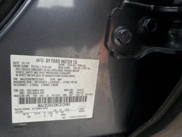 MAJ3S2GE2KC272481 - 2019 FORD ECOSPORT SE ნაცრისფერი ფოტო 13