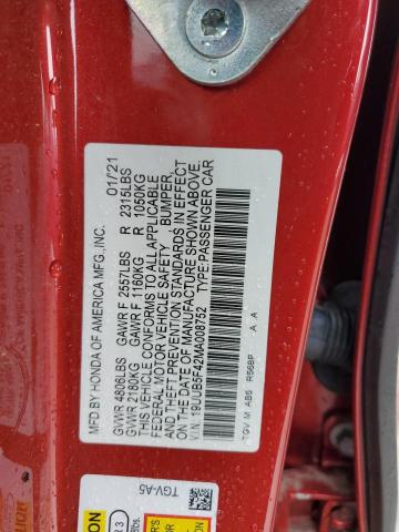 19UUB5F42MA008752 - 2021 ACURA TLX TECHNOLOGY RED photo 12