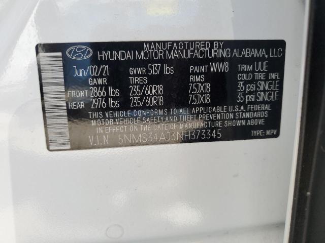 5NMS34AJ3NH373345 - 2022 HYUNDAI SANTA FE SEL Սպիտակ լուսանկար 13