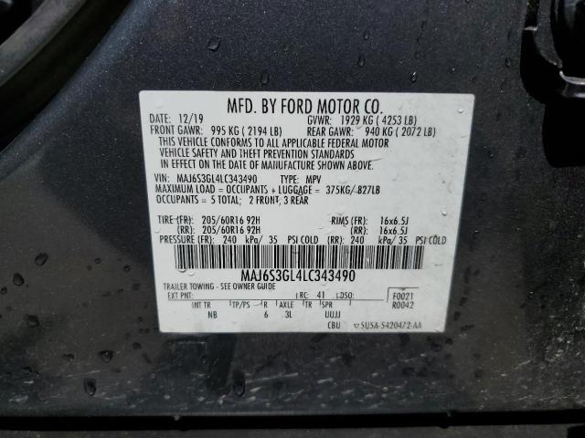 MAJ6S3GL4LC343490 - 2020 FORD ECOSPORT SE CHARCOAL photo 12