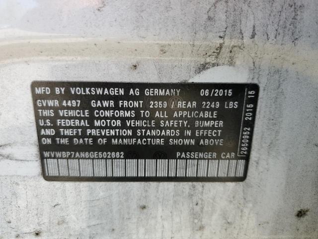 WVWBP7AN6GE502662 - 2016 VOLKSWAGEN CC BASE WHITE photo 12