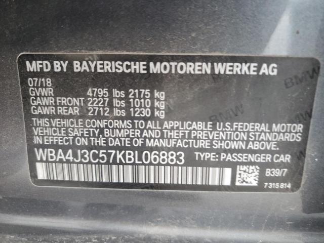 WBA4J3C57KBL06883 - 2019 BMW 430XI GRAN COUPE GRAY photo 12