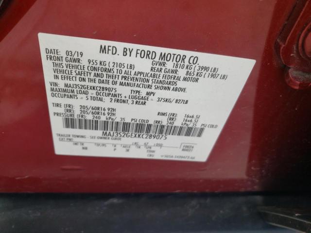 MAJ3S2GEXKC289075 - 2019 FORD ECOSPORT SE RED photo 13