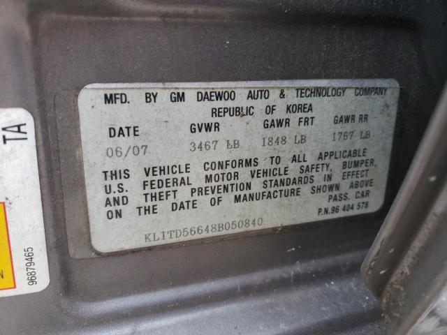 KL1TD56648B050840 - 2008 CHEVROLET AVEO BASE GRAY photo 13