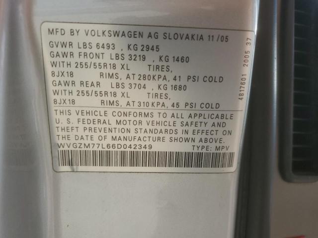 WVGZM77L66D042349 - 2006 VOLKSWAGEN TOUAREG 4.2 SILVER photo 12