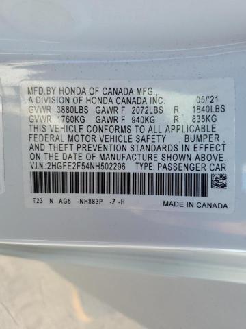 2HGFE2F54NH502296 - 2022 HONDA CIVIC SPORT 白色 照片 12