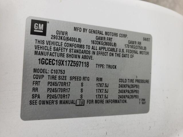 1GCEC19X17Z597118 - 2007 CHEVROLET SILVERADO C1500 CLASSIC WHITE photo 12