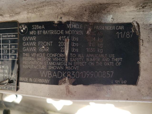 WBADK8301J9900857 - 1988 BMW 528 E AUTOMATIC WHITE photo 12