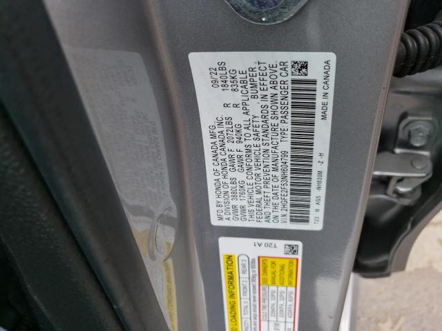 2HGFE2F53NH604799 - 2022 HONDA CIVIC SPORT 石墨色 照片 12