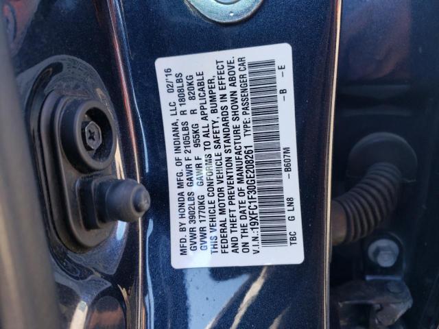 19XFC1F30GE208261 - 2016 HONDA CIVIC EX BLUE photo 12