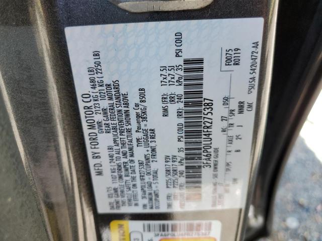 3FA6P0LU4FR275387 - 2015 FORD FUSION SE HYBRID CHARCOAL photo 12