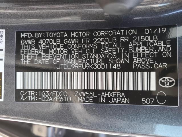 JTDL9RFU9K3001148 - 2019 TOYOTA PRIUS GRAY photo 12