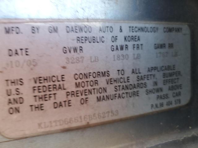 KL1TD66616B562753 - 2006 CHEVROLET AVEO BASE Mavi foto 12