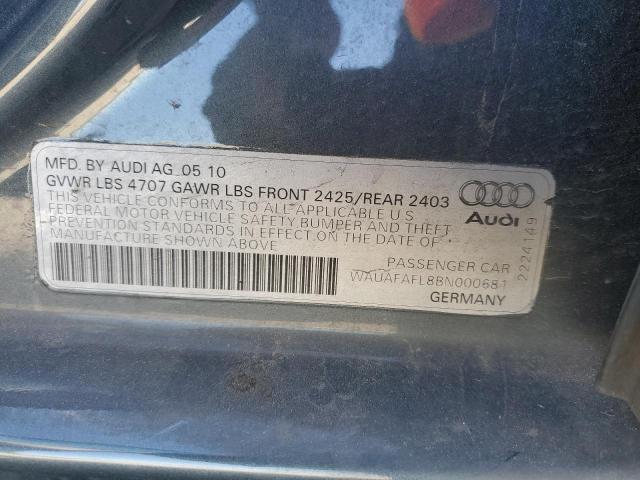 WAUAFAFL8BN000681 - 2011 AUDI A4 PREMIUM GRAY photo 12