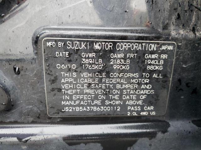 JS2YB5A37B6300112 - 2011 SUZUKI SX4 BLACK photo 12
