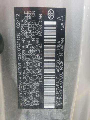 JTKJF5C70C3040244 - 2012 TOYOTA SCION TC 银色 照片 12