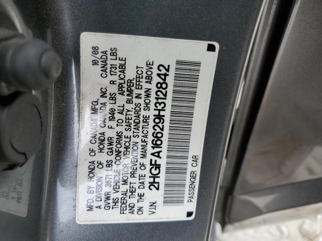 2HGFA16629H312842 - 2009 HONDA CIVIC LX-S 灰色 照片 12