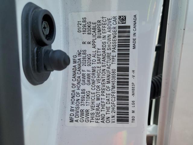 2HGFC2F87MH538580 - 2021 HONDA CIVIC SPORT 白色 照片 12