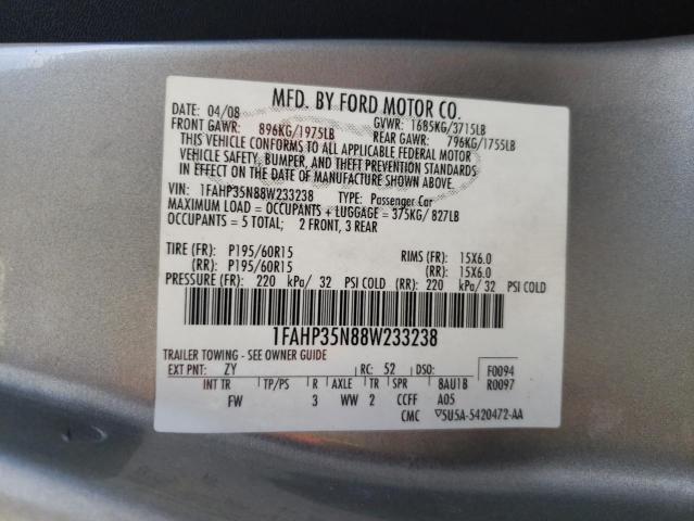 1FAHP35N88W233238 - 2008 FORD FOCUS SE SILVER photo 12