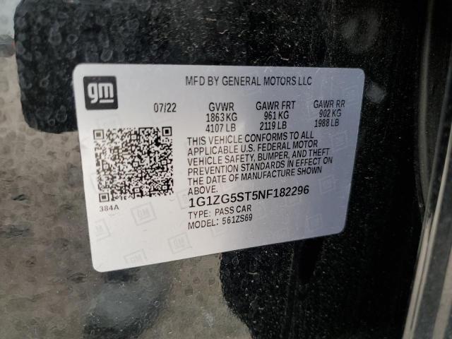 1G1ZG5ST5NF182296 - 2022 CHEVROLET MALIBU RS BLACK photo 13