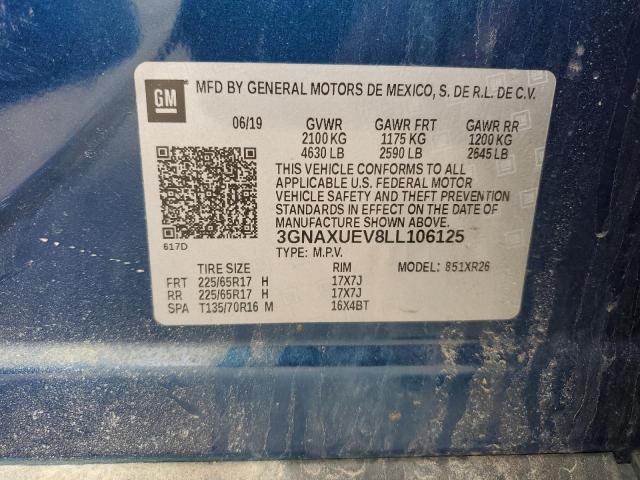 3GNAXUEV8LL106125 - 2020 CHEVROLET EQUINOX LT BLUE photo 14