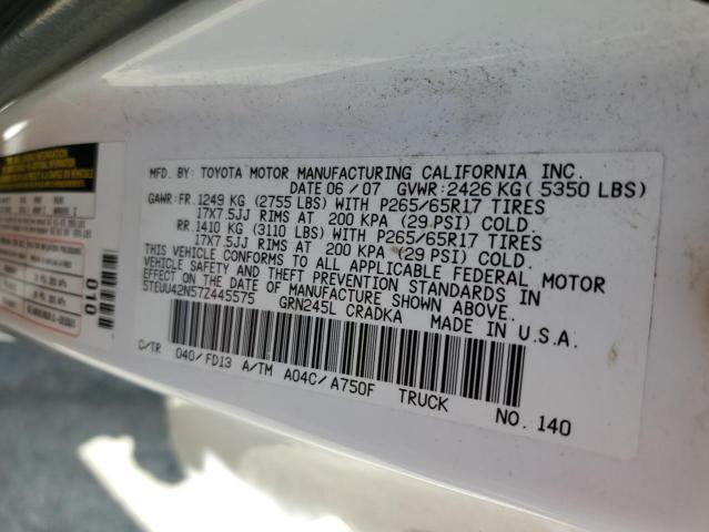 5TEUU42N57Z445575 - 2007 TOYOTA TACOMA ACCESS CAB თეთრი ფოტო 13