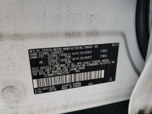 2T3RWRFV1MW122347 - 2021 TOYOTA RAV4 XLE WHITE photo 14