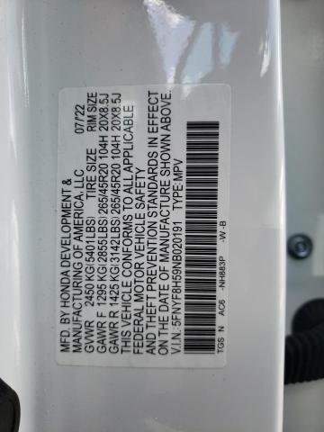 5FNYF8H59NB020191 - 2022 HONDA PASSPORT EXL თეთრი ფოტო 13
