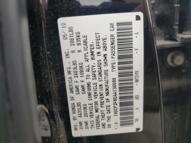 1HGCP2F80AA136689 - 2010 HONDA ACCORD EXL BLACK photo 12