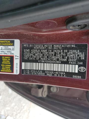 4T1BK1EBXDU042804 - 2013 TOYOTA AVALON BASE RED photo 12