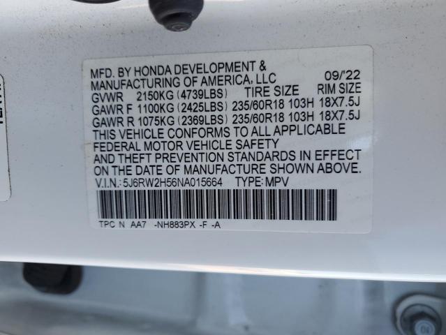 5J6RW2H56NA015664 - 2022 HONDA CR-V EX Blanc photo 14