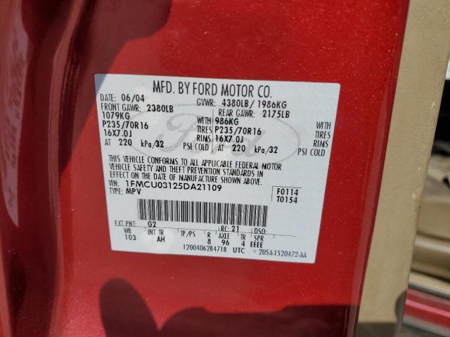 1FMCU03125DA21109 - 2005 FORD ESCAPE XLT RED photo 13