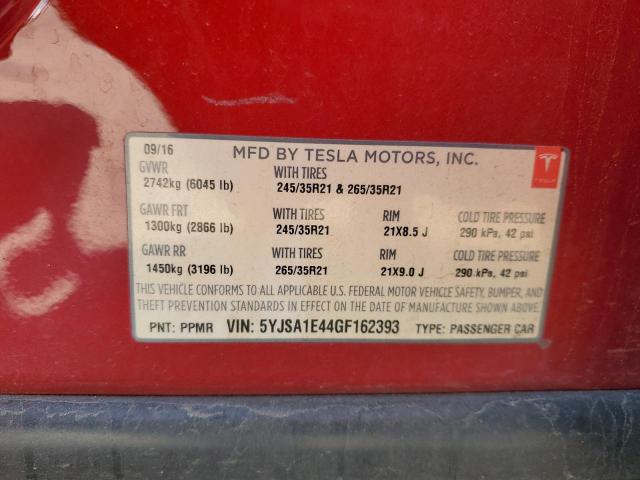 5YJSA1E44GF162393 - 2016 TESLA MODEL S RED photo 12