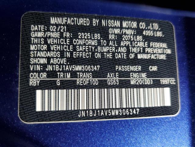 JN1BJ1AV5MW306347 - 2021 NISSAN ROGUE SPOR S BLUE photo 13