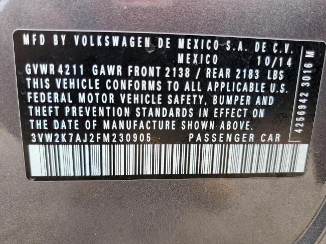 3VW2K7AJ2FM230905 - 2015 VOLKSWAGEN JETTA BASE 灰色 照片 12